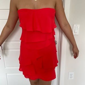 BCBG Bright Coral Mini Ruffle Dress